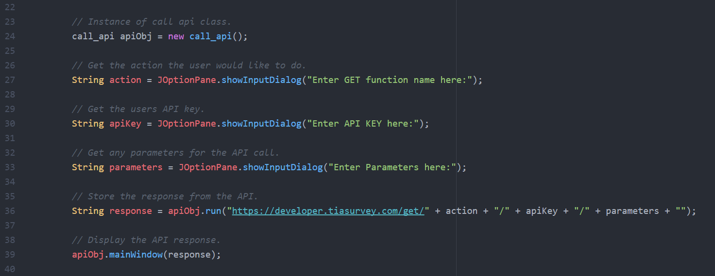 code example for putting together an API 'GET' request.